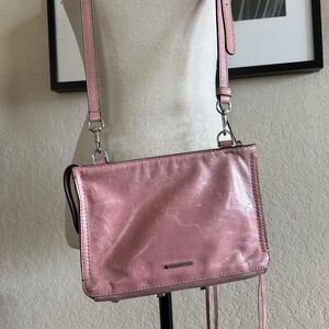 Rebecca Minkoff Distressed  Leather Pink Cross Body Bag  Leather Fringe
